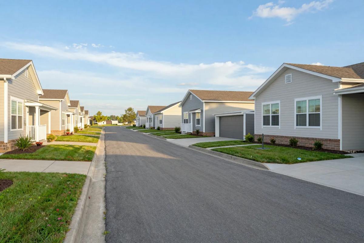 Street view of a well-kept Mobile Home community
